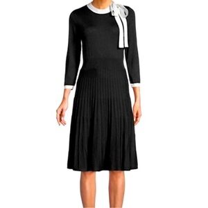Nanette Lepore Black Pleated Fit & Flare Shimmer Sweater Dress – Size M